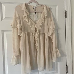 Beautiful Leche Cream Sheer Ruffle Front Flowy Blouse Size L